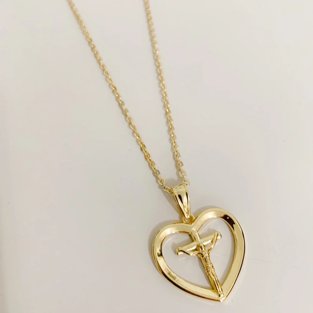 Jesus Heart Cross Necklace | 14k Gold Filled - Picture 6 of 8